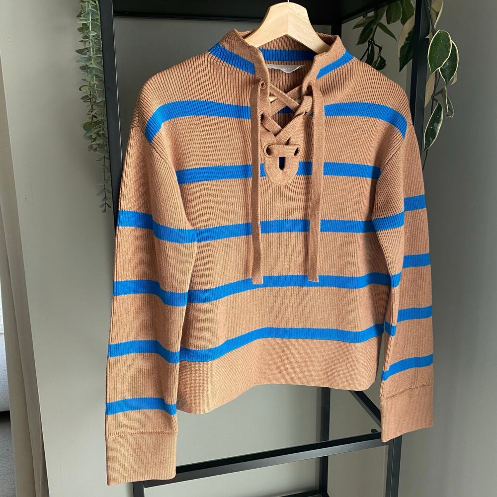 Everlane Lace Up Wool Cotton Striped Sweater